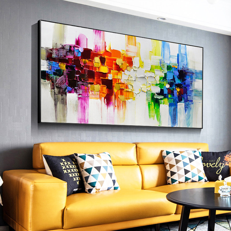 现代北欧风格抽象油画客厅手绘装饰画色块厚油刀画大芬村定制油画