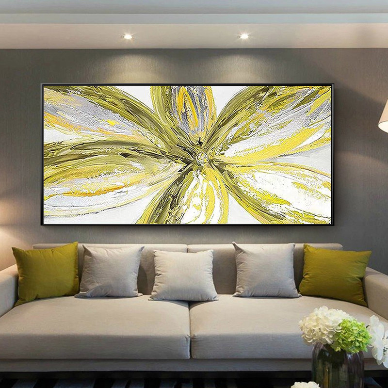 现代简约客厅沙发背景墙壁画手绘抽象花卉油画手工油画