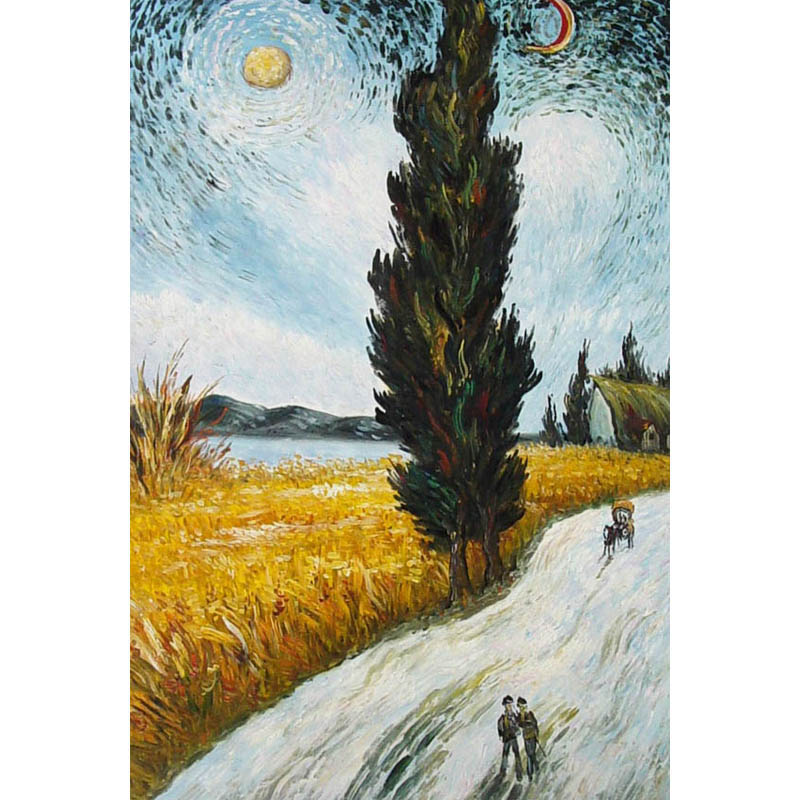手绘玄关装饰画世界名画梵高油画风景挂画丰收麦田餐厅油画大芬村