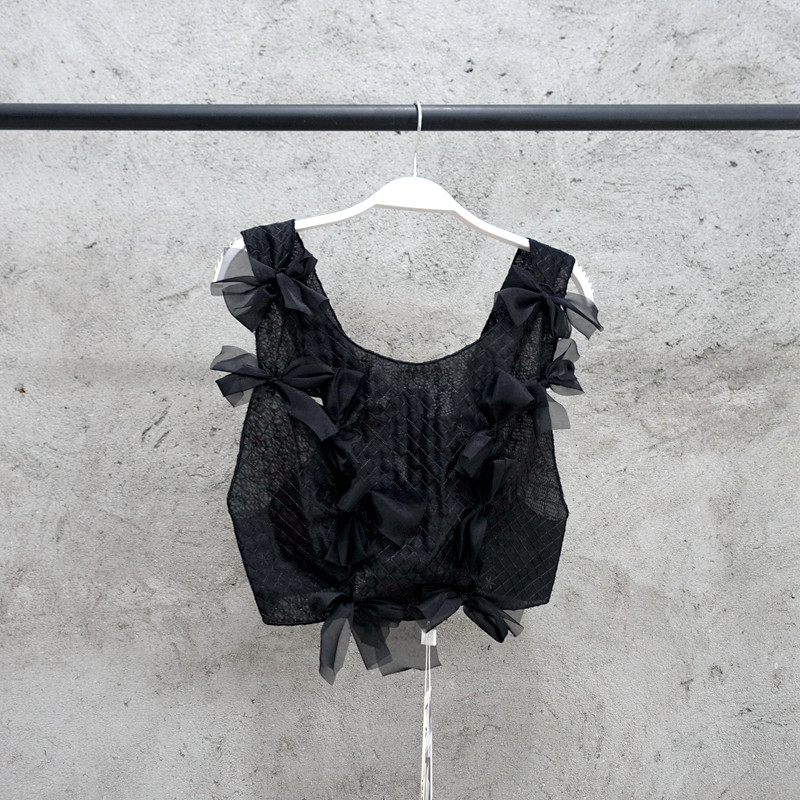 vc重工手工衣服黑色少女泡泡袖上上衣两件背心吊带