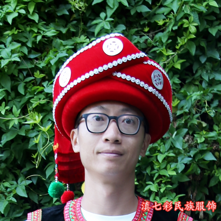 彝族精品傣族男士牛角带角民族帽子葫芦演出帽子