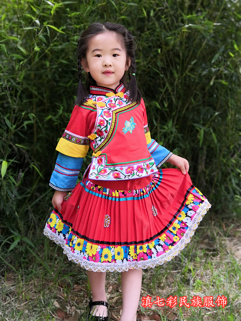 七彩布依族女童套装小布布衣民族服饰罗平童装儿童儿童演出服