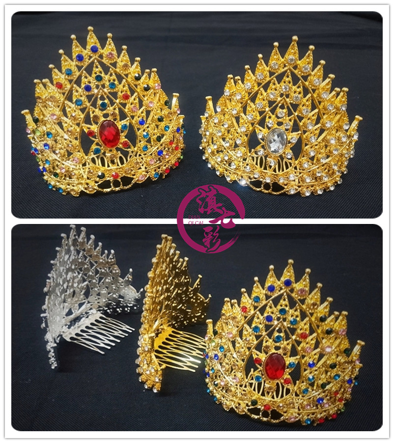 泰国金属饰品傣族头饰配饰金色银色镶钻皇冠发发饰