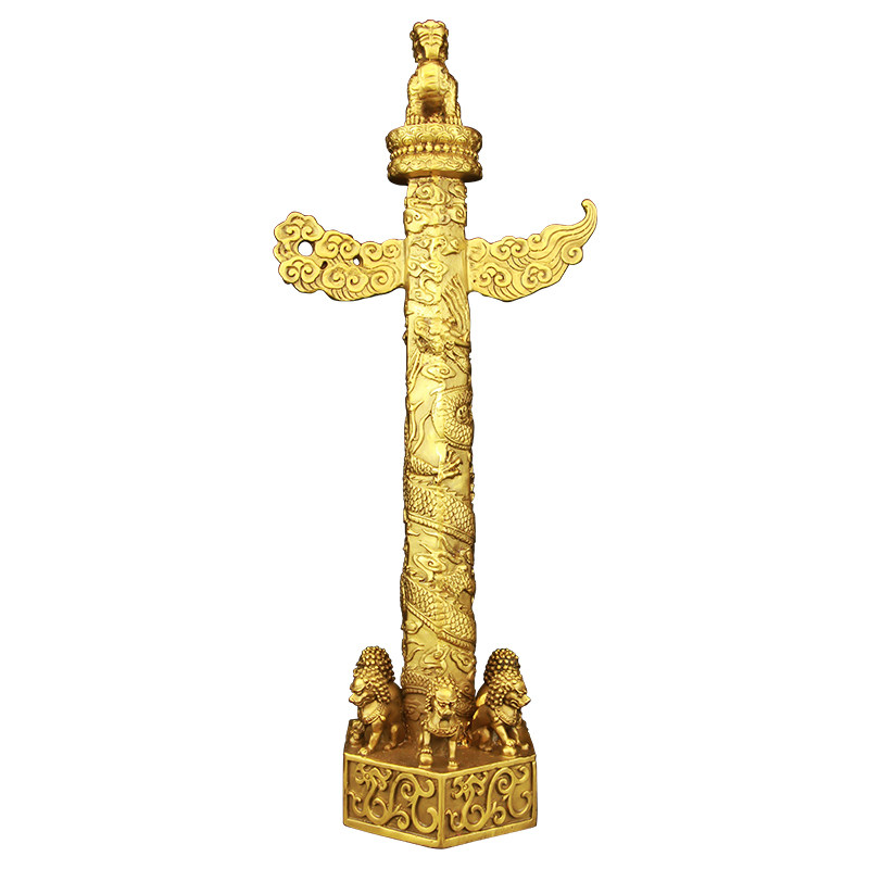 纯铜华表摆件九龙盘龙柱流云龙中华家居玄关摆件