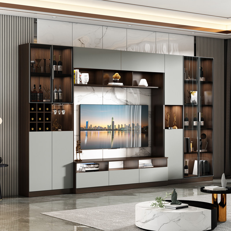 轻奢实木组合65寸电视墙酒柜55寸整体岩板电视柜电视柜