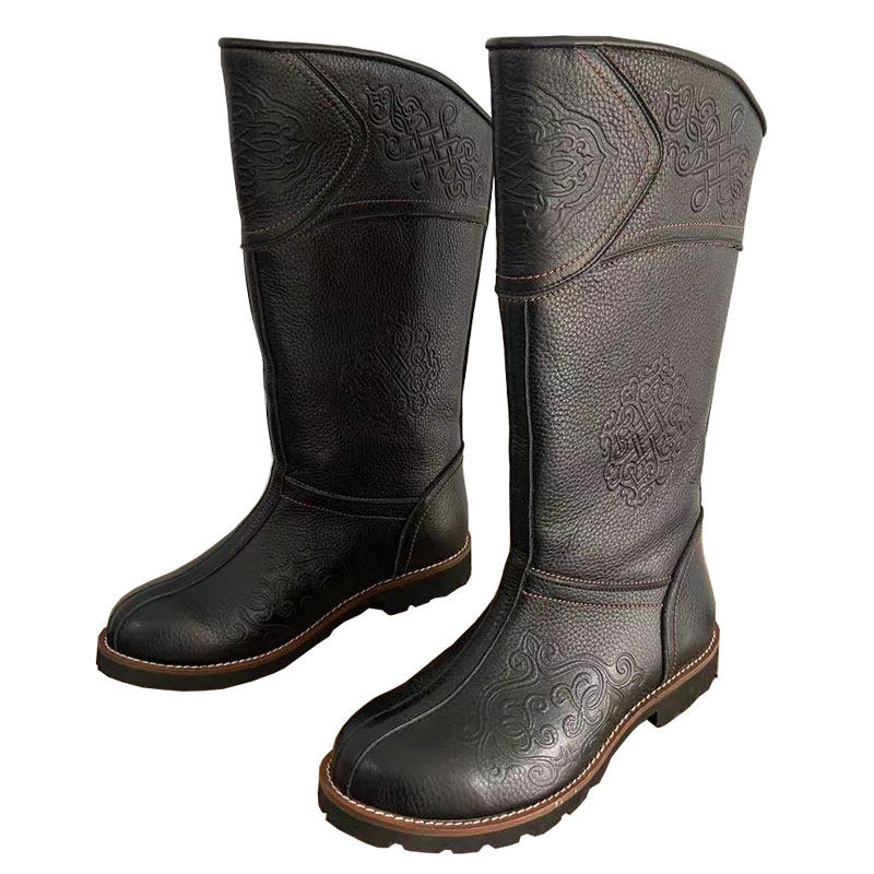 蒙古靴子传统马靴牛皮男靴民族风高筒靴生活演出时装靴