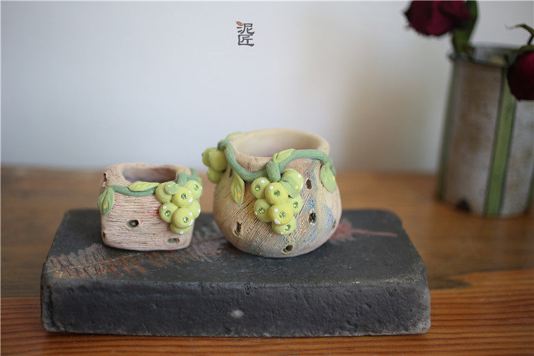 泥匠九月补新葡萄秋收多肉陶土花盆压石摆件花盆