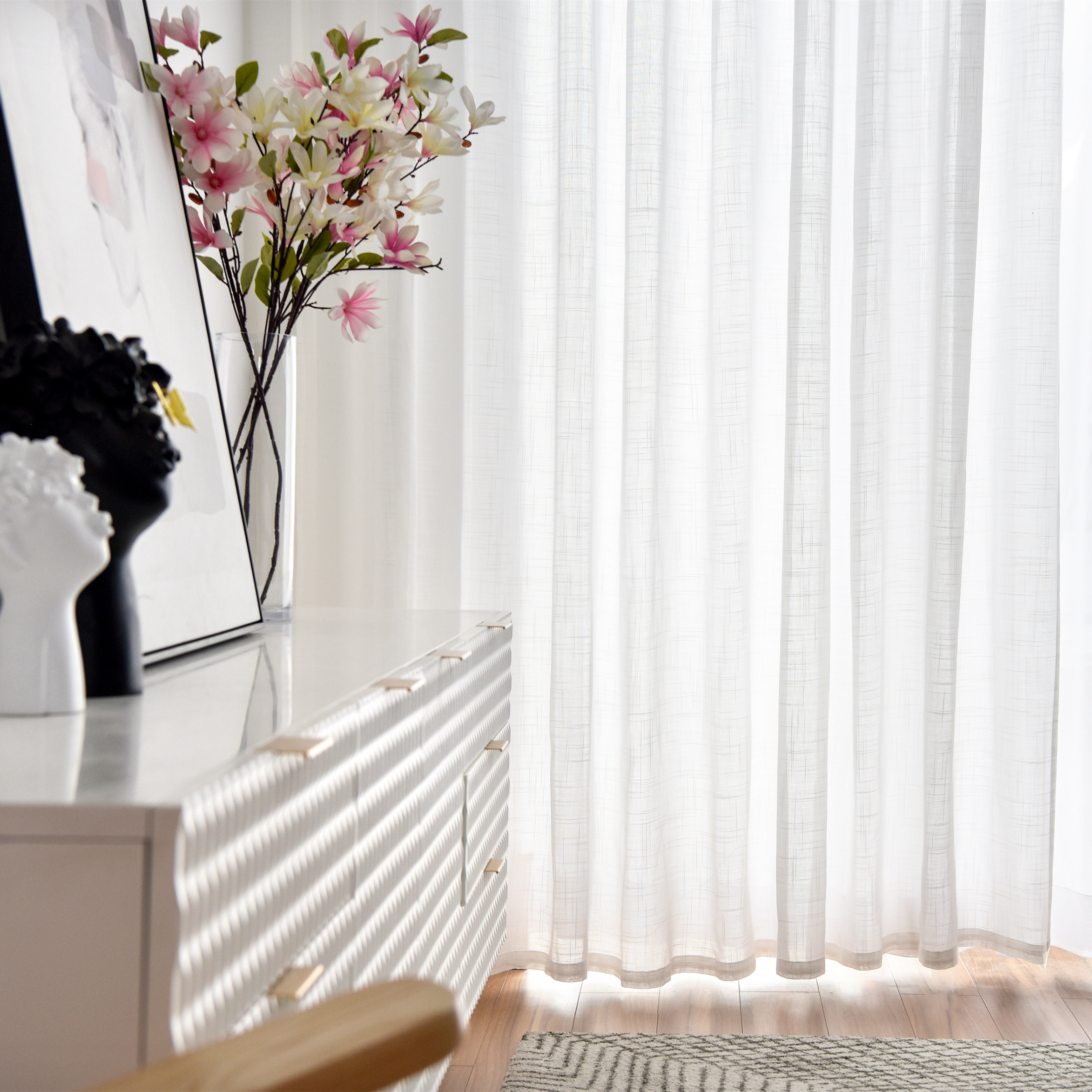 窗帘亚麻纯色穿杆挂钩儿童客厅卧室纱帘布卧室定制窗帘