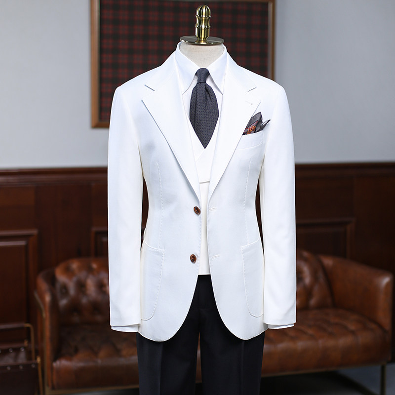isirhonour英伦绅士白色精纺羊毛修身西装欧美经典西服