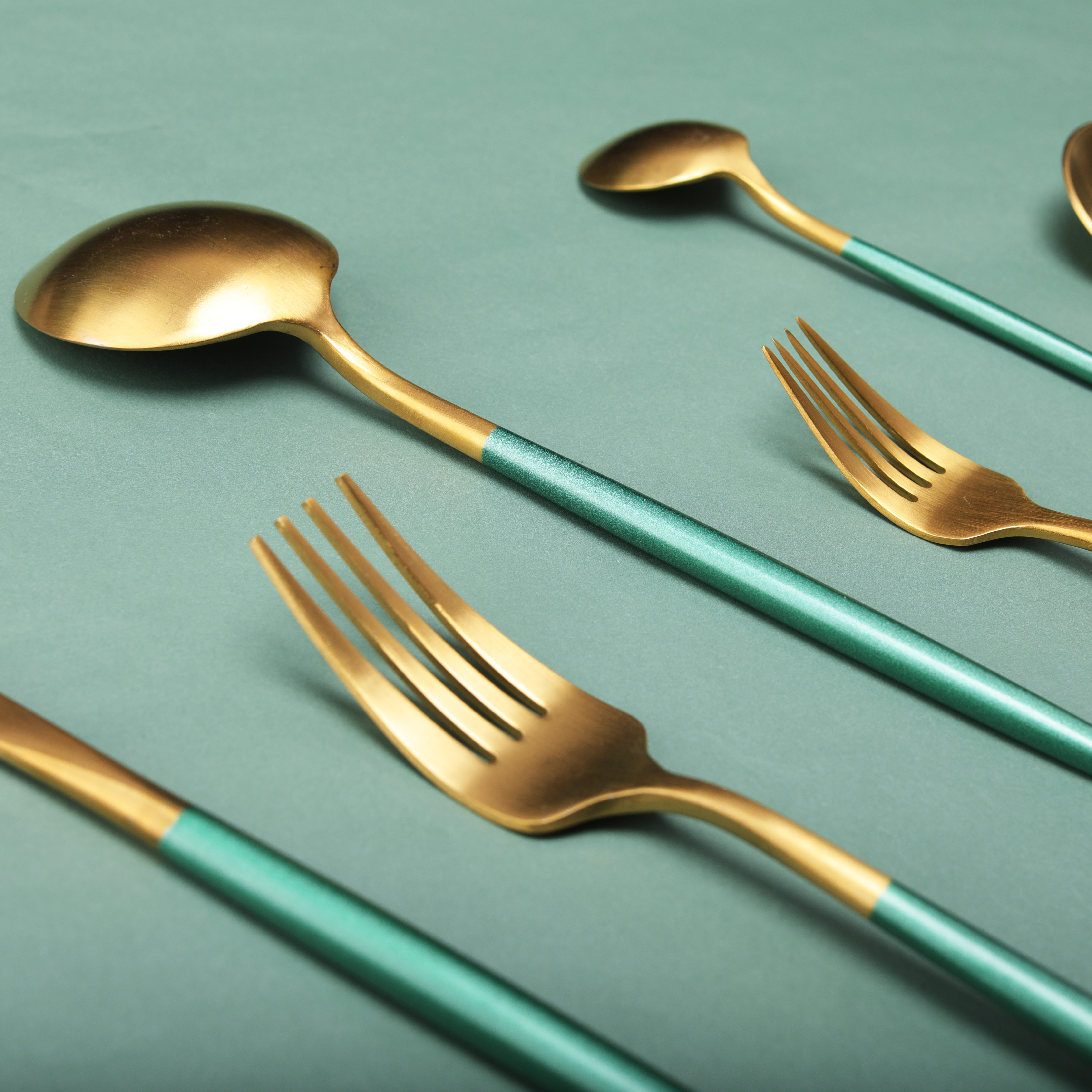 花谷北欧薄荷不锈钢拉丝西餐餐具牛排刀叉叉子西餐餐具套装