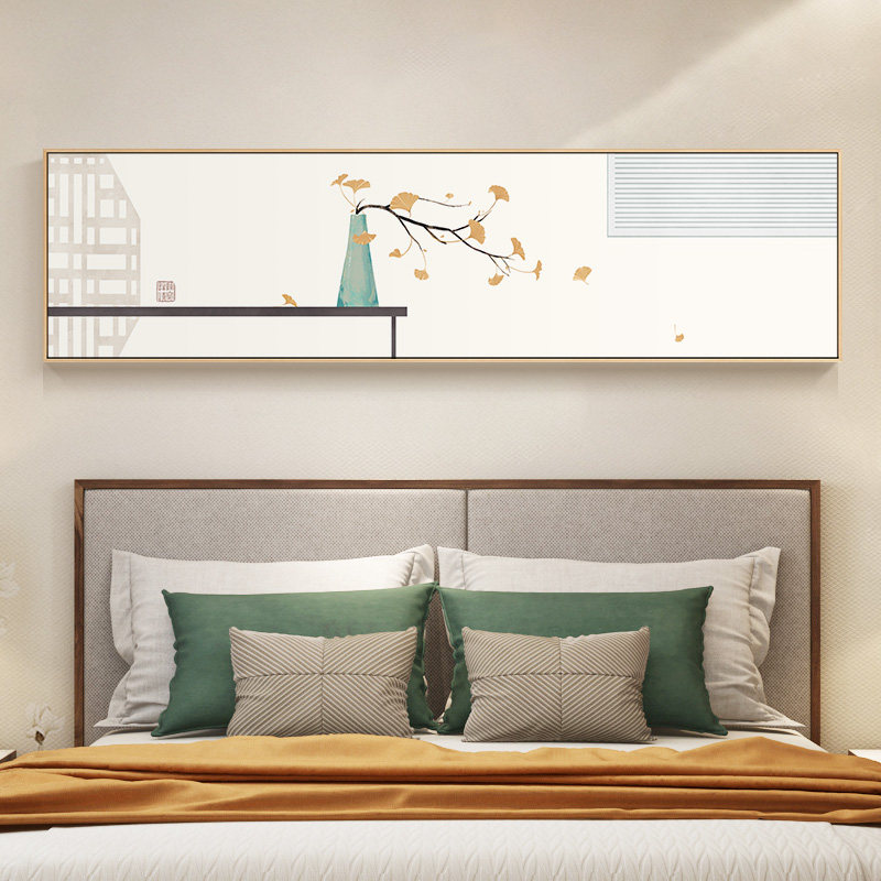 新中式卧室装饰画客厅画床头原木中国风禅意银杏沙发背景墙壁画