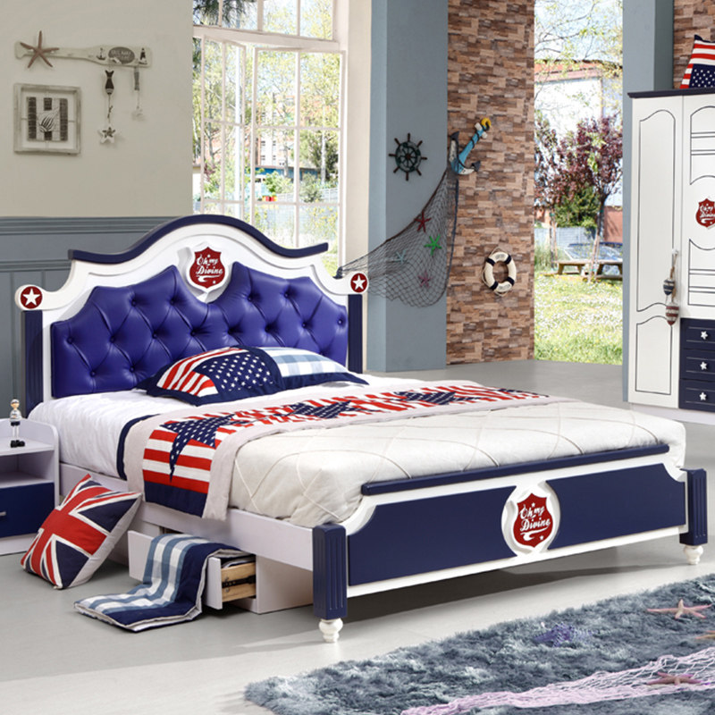  欧式儿童蓝色王子床