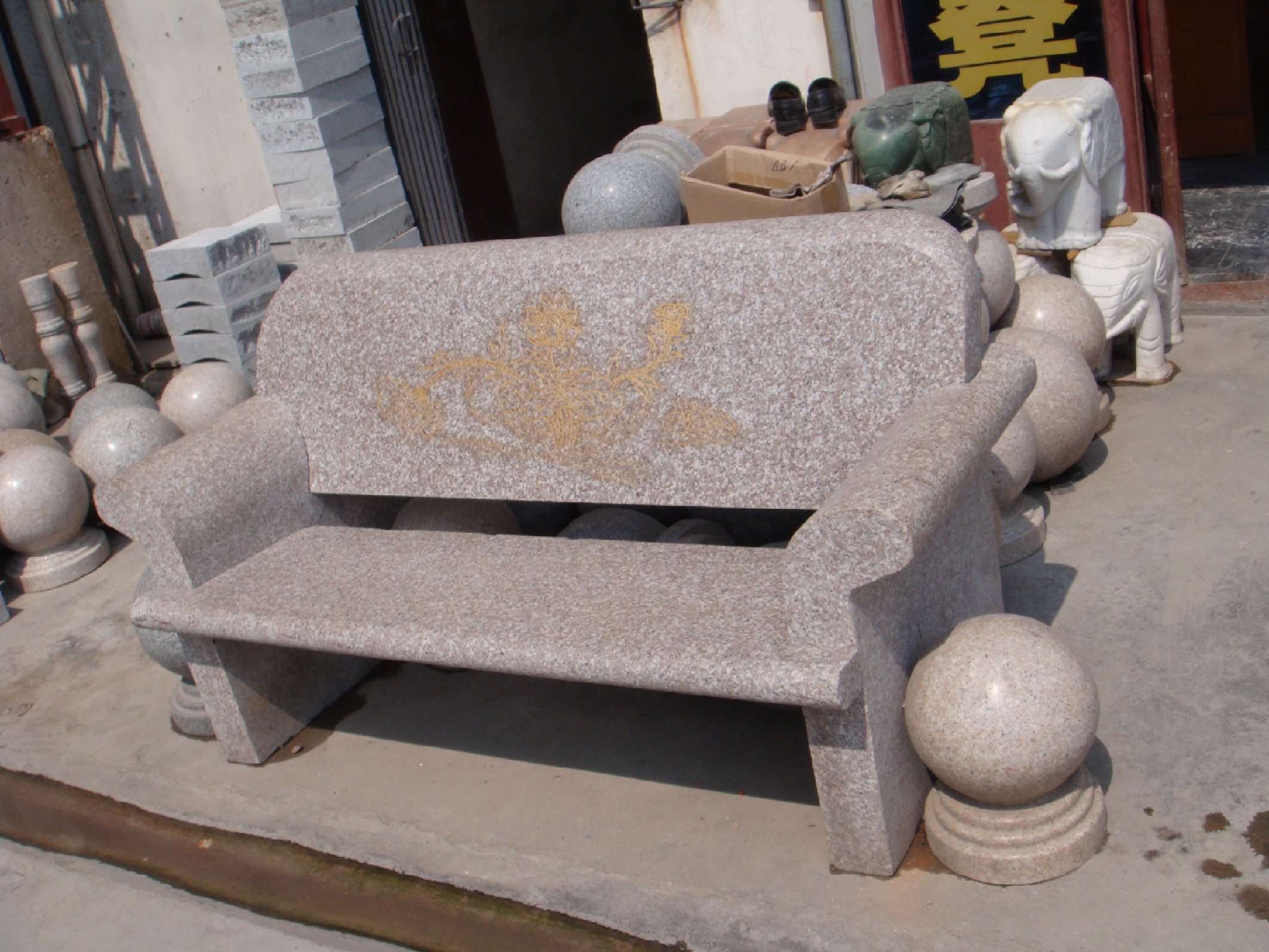 户外椅子石椅子靠背花岗岩石椅沙发庭院a05桌椅石雕