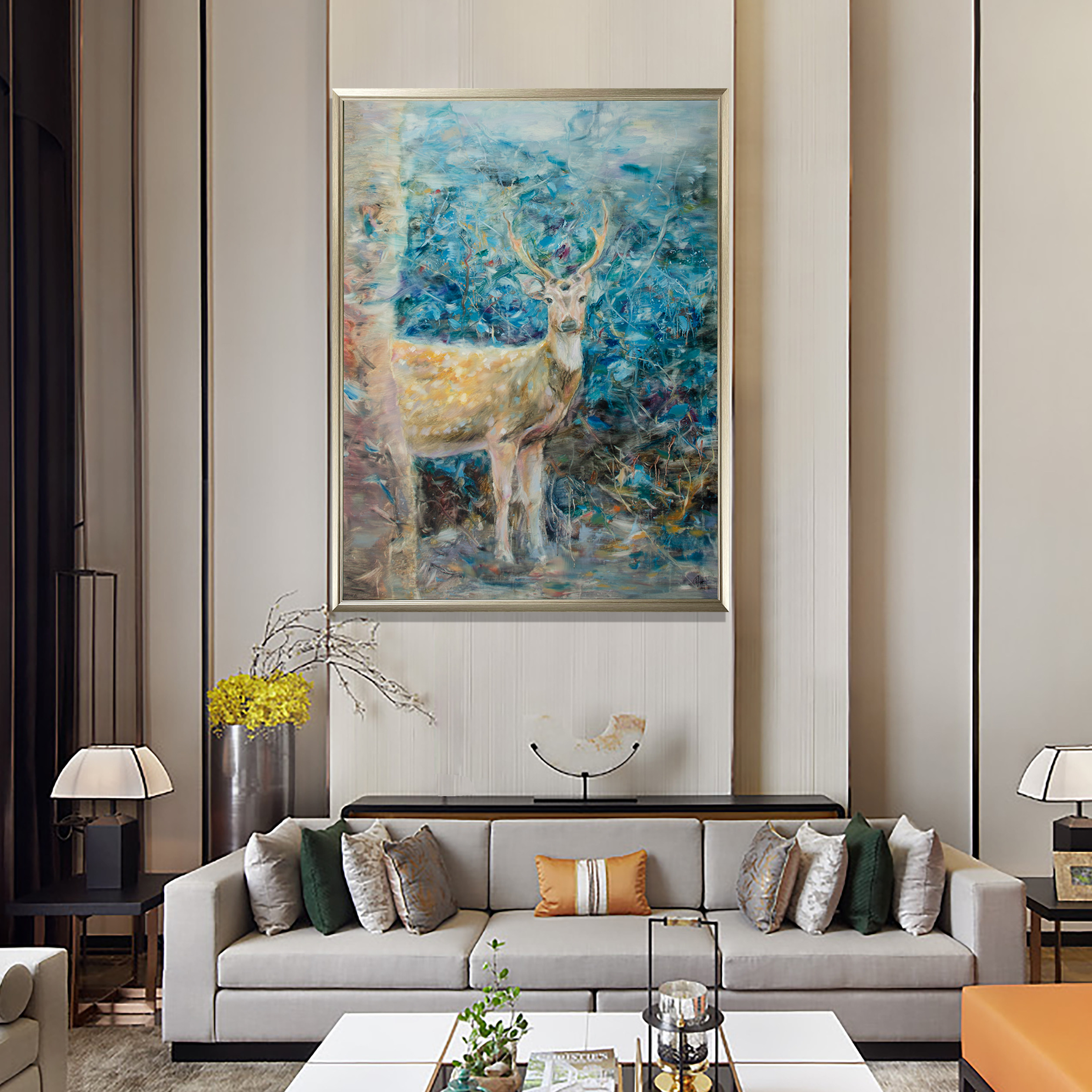 鹿2原创手绘油画客厅走廊书房美式轻奢现代简约油画