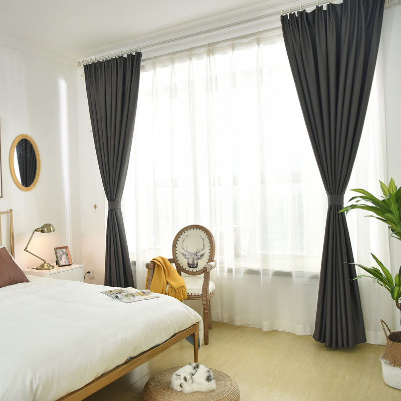 酒店家庭影院窗帘纯色简约现代遮光卧室客厅隔热定制窗帘