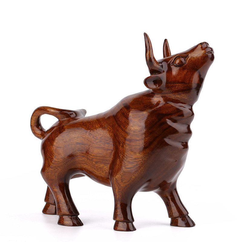 红木工艺品木质雕刻生肖牛红色牛摆件 实木拓荒牛风水摆件家居