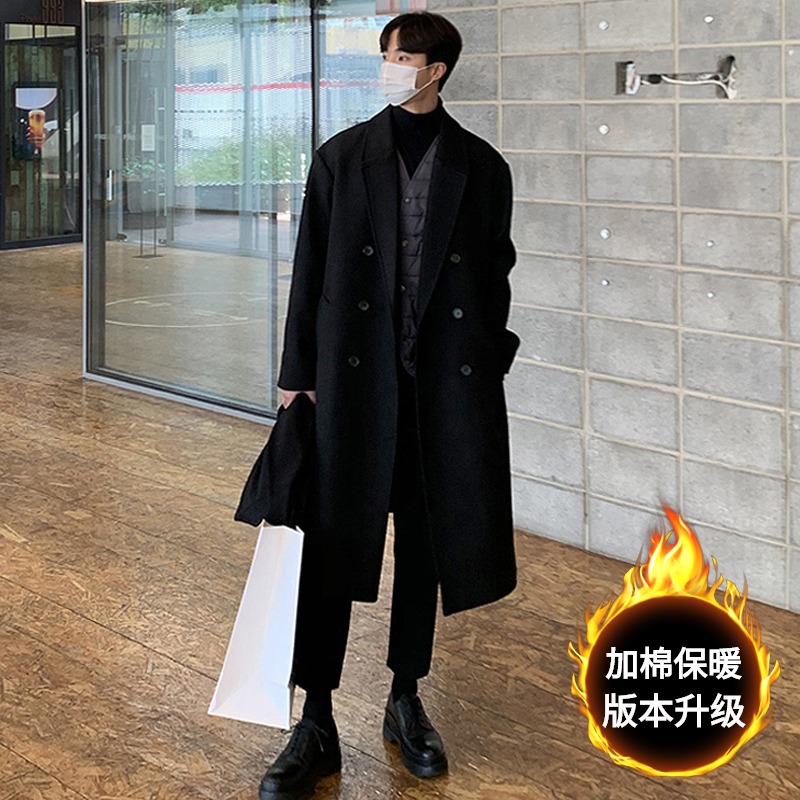 毛呢大衣男士中长款冬季加厚英伦风宽松韩版潮流落肩风衣呢子外套