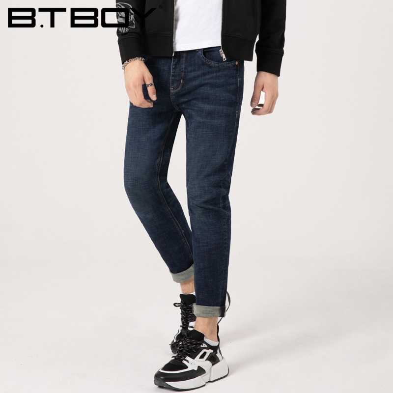 btboy棒球小子秋季新品休闲小直筒牛仔裤男装弹力中腰牛仔裤