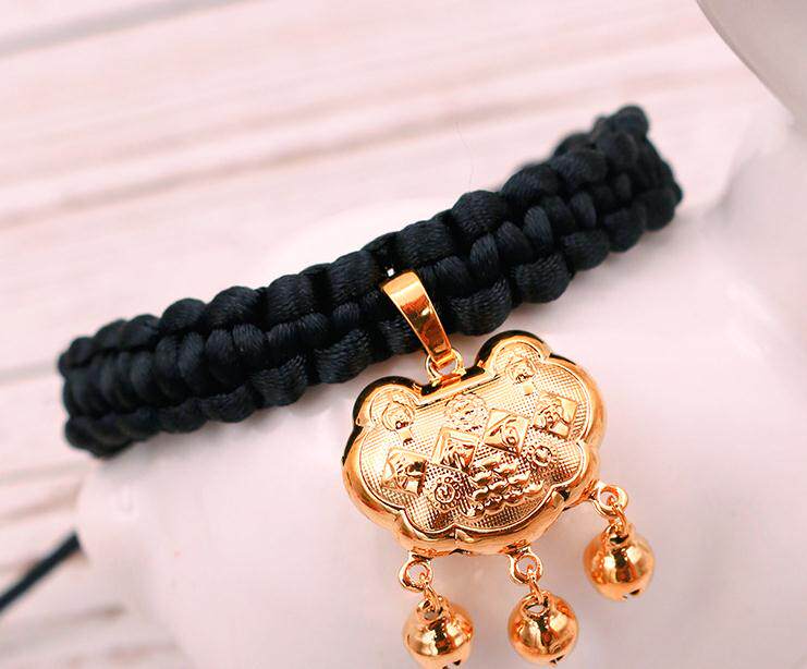 宠物猫狗长命富贵红绳金锁项链猫咪狗狗铃铛新年领结