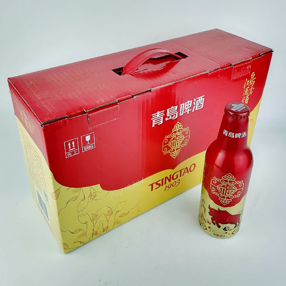 青岛啤酒小鸿运当头牛年版355mlx12瓶铝瓶登州路生产地青岛发货