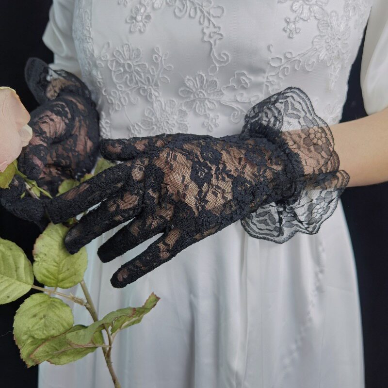白色蕾丝手套女薄款复古优雅花边lolita新娘性感婚纱手套