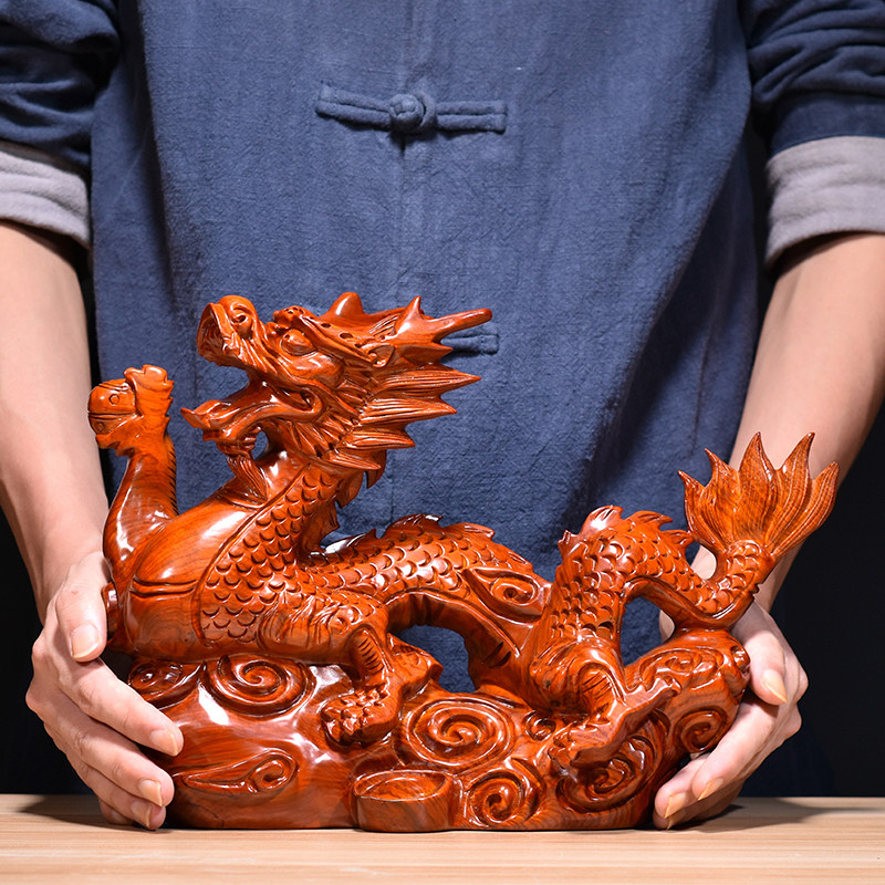 花梨木雕雕龙摆件生肖木头龙家居客厅办公室玄关木雕