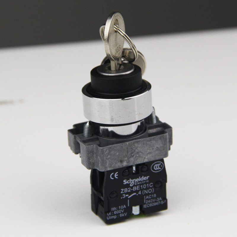 钥匙开关施耐德带锁xb2bg45c二档自锁22mm金属按钮按钮