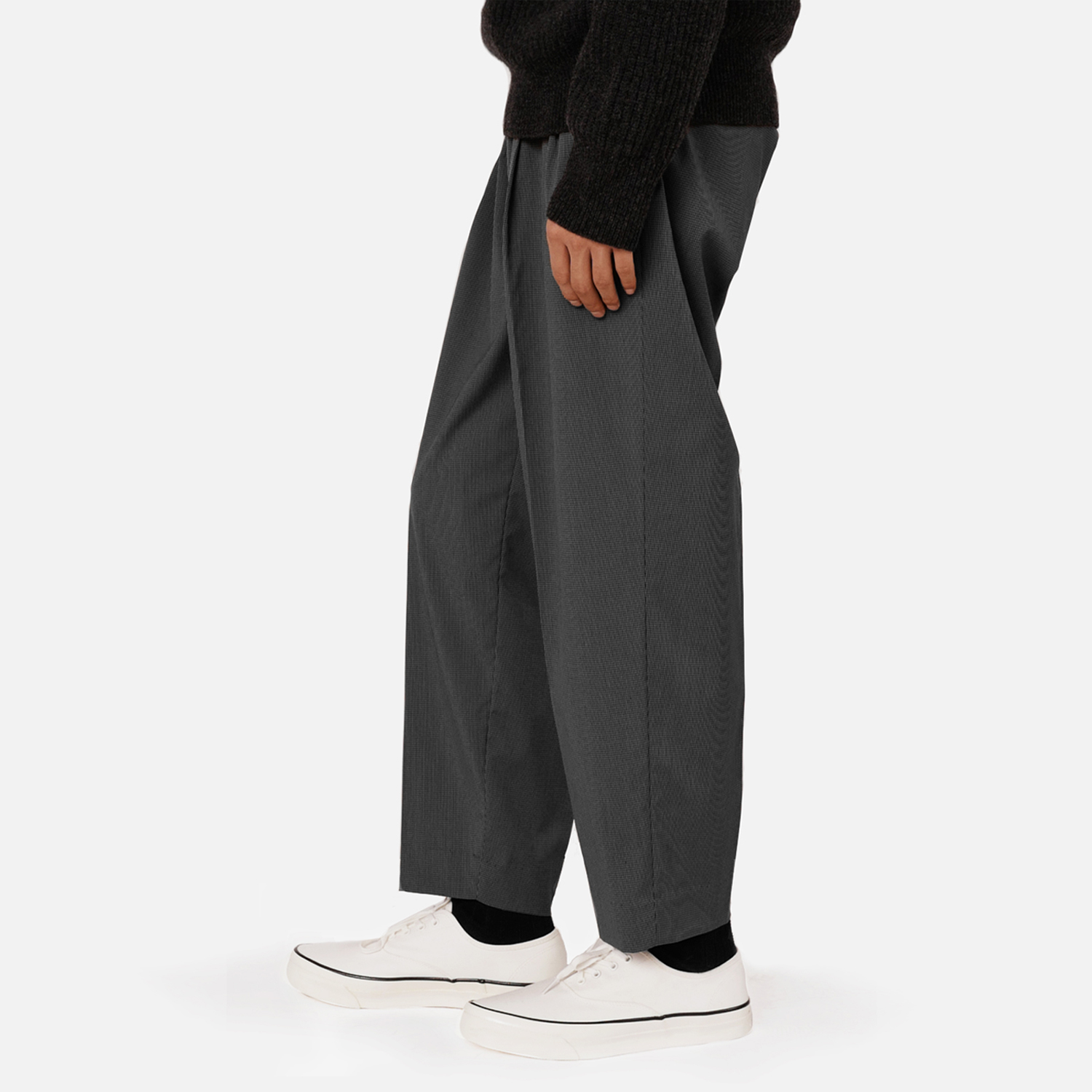 PHEATHER灰色细格纹轻质易打理宽松休闲裤