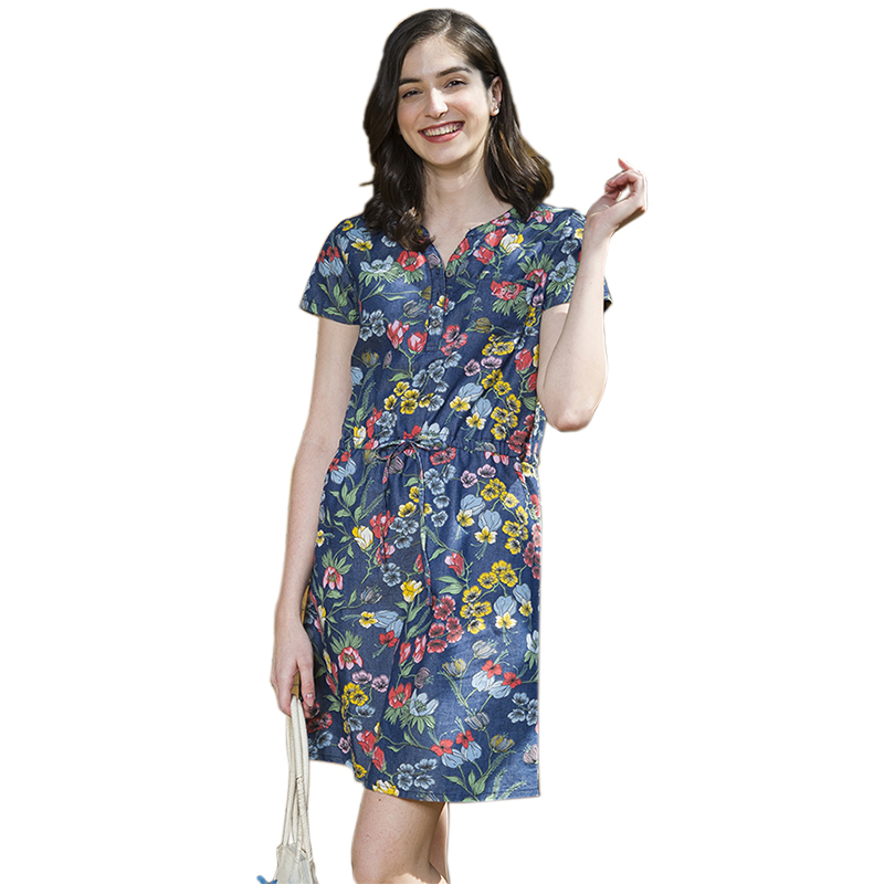 lapagayo拉柏家雅大码宽松休闲中长短袖牛仔连衣裙连衣裙