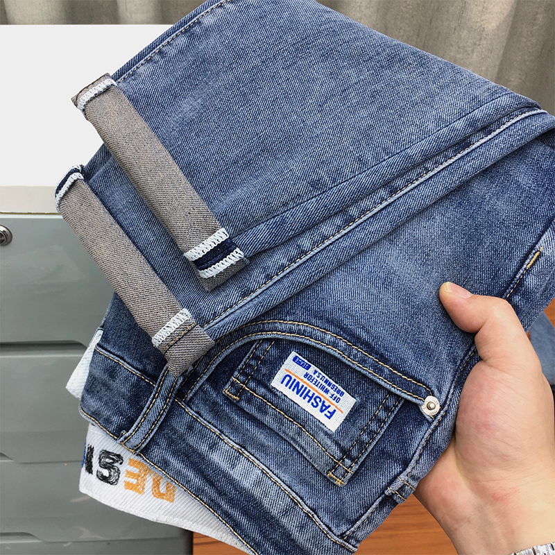 高端牛仔裤男夏季薄款潮牌潮流小刺绣百搭简约弹力小脚长裤动力牛