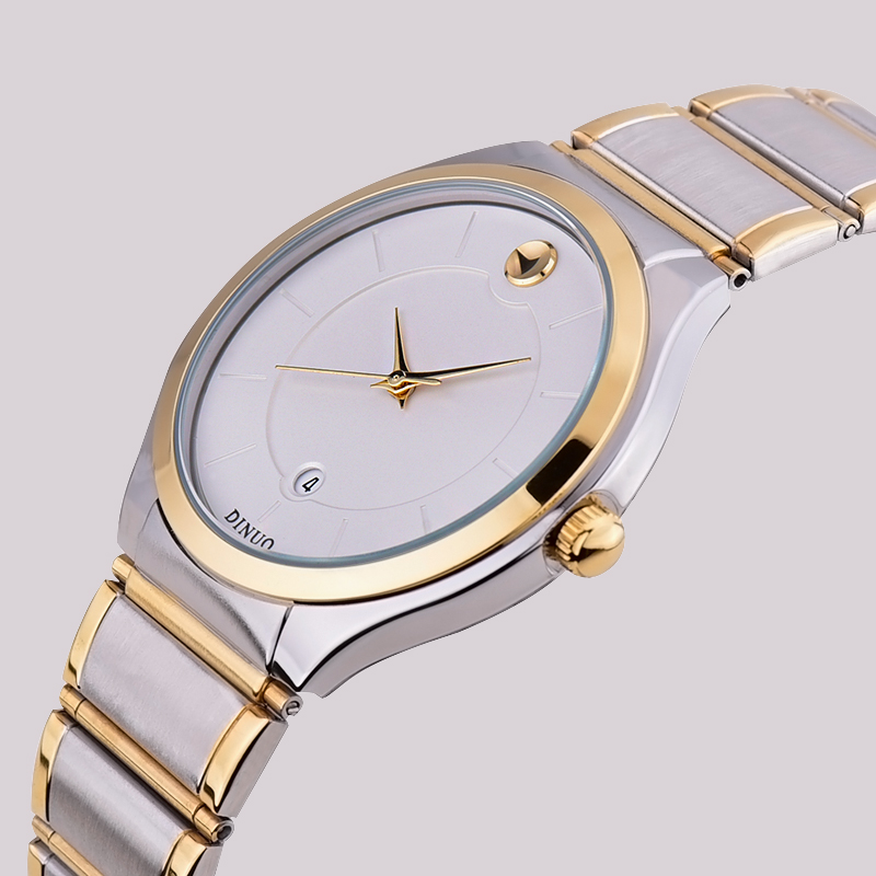 谛诺手表 新款钢带超薄复古日历腕表防水简约石英表 商务休闲男表