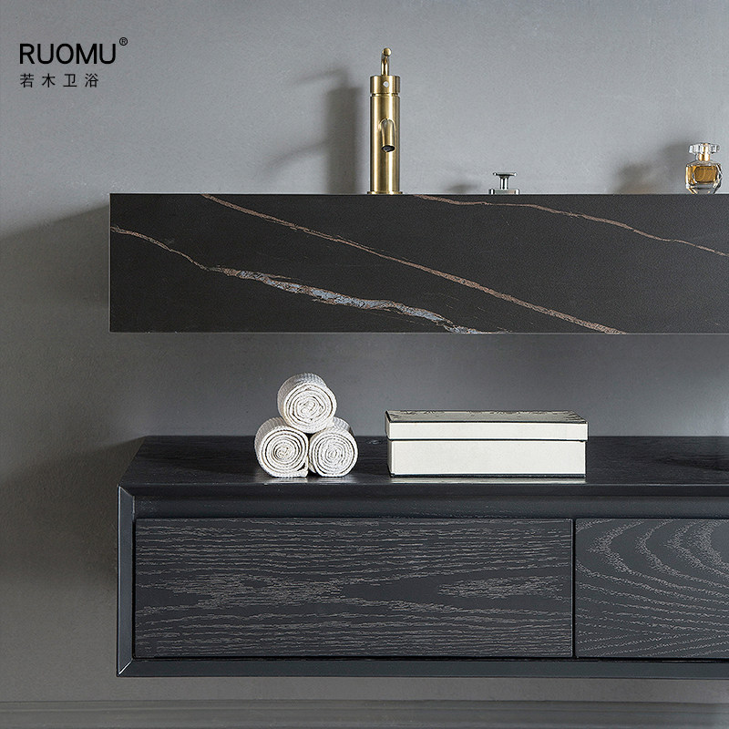 德国若木岩板浴室柜组合别墅酒店卫生间高档实木吊柜智能镜可定制