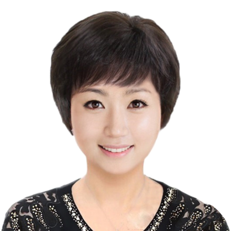 真发假发短发发型手织短直发妈妈中年女士时尚整顶假发