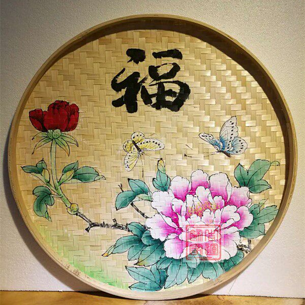 手绘簸箕画竹筛子农家乐装饰品竹编墙饰田园装饰壁饰