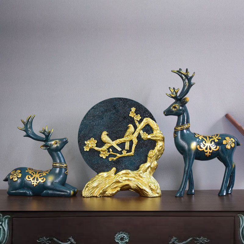 欧式招财小鹿时钟座钟摆件客厅卧室创意酒柜摆件