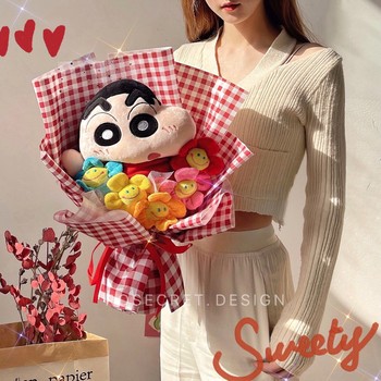 Thai Butter Bear Plush Doll Bouquet Finished Cute Crayon Shin-chan Doll Birthday Graduation Gift 520