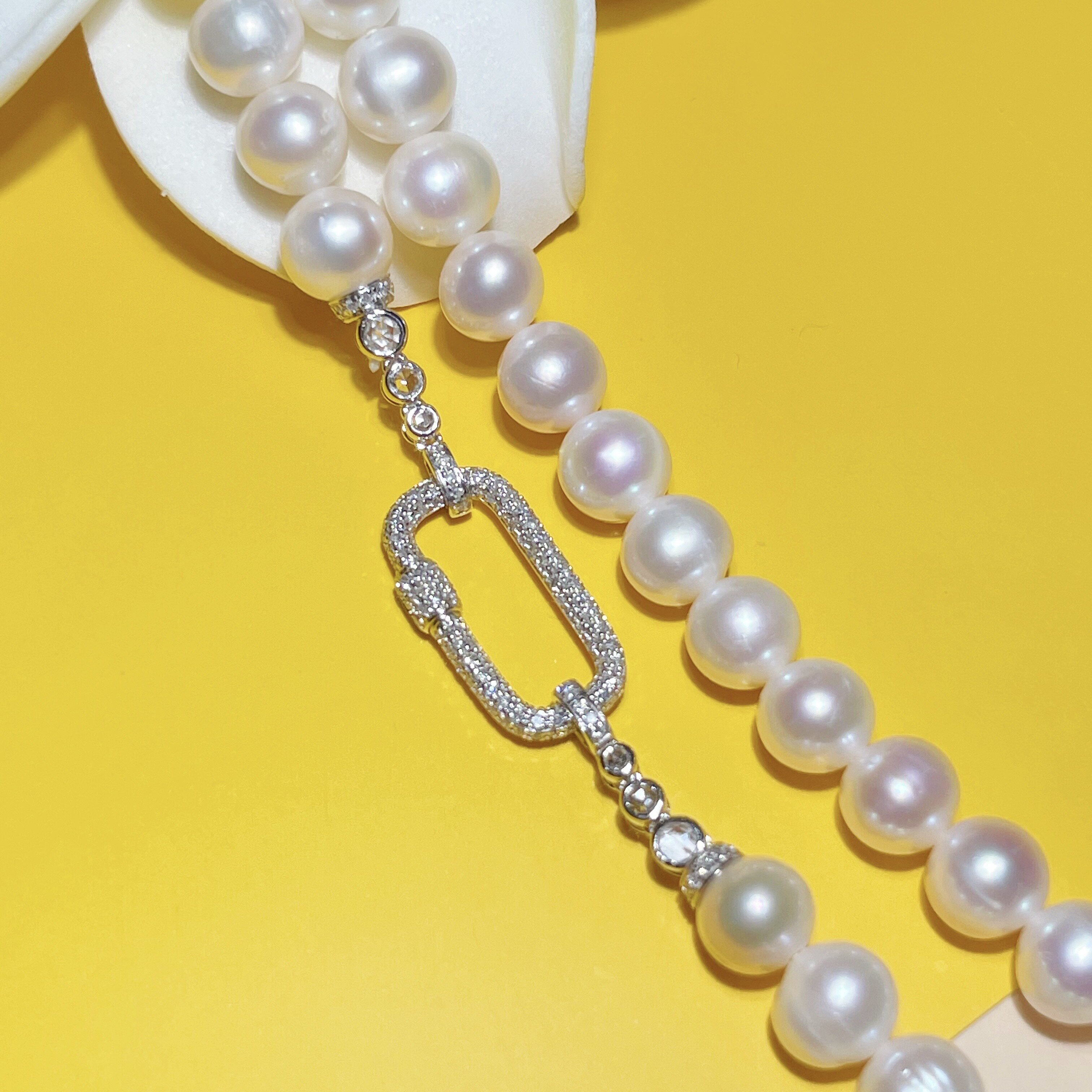 回形针珠链18k白金镶嵌钻石可挂吊坠翡翠珠扣颈饰