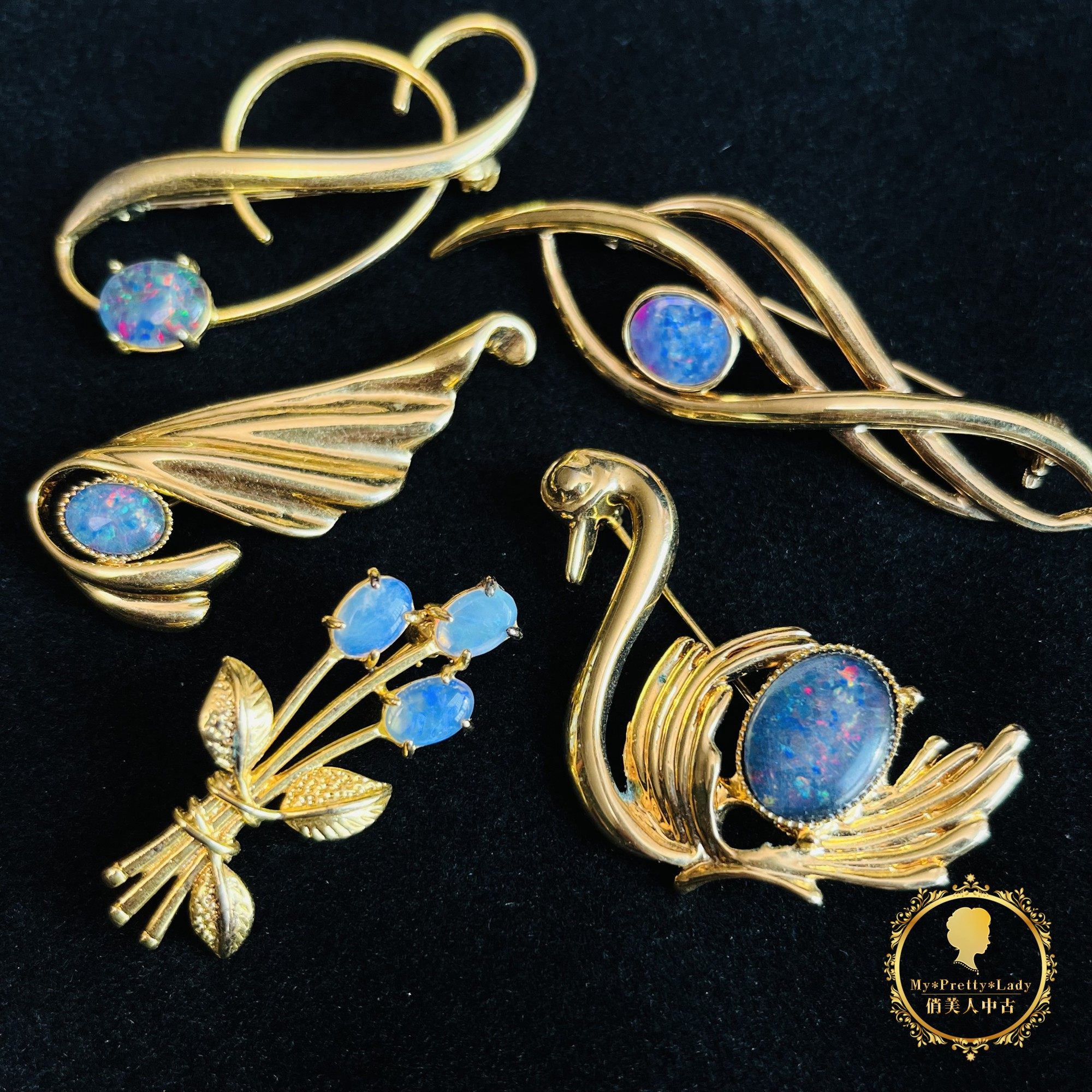 vintage天然欧泊石日本日本海外中古复古镀金胸针胸针