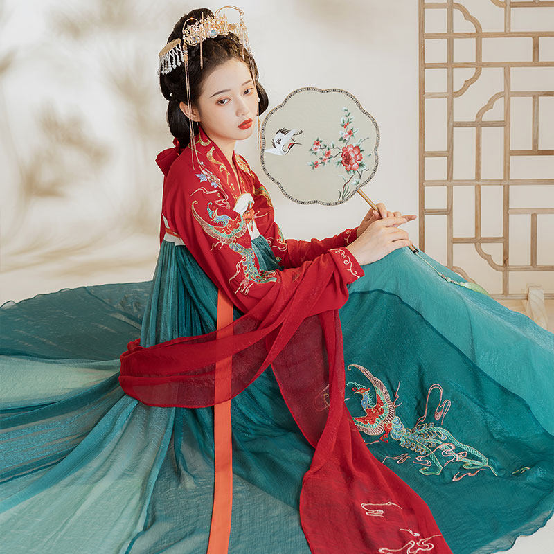 红色墨语飞轩唐制大汉服女正品原创凤凰大袖齐胸上衣