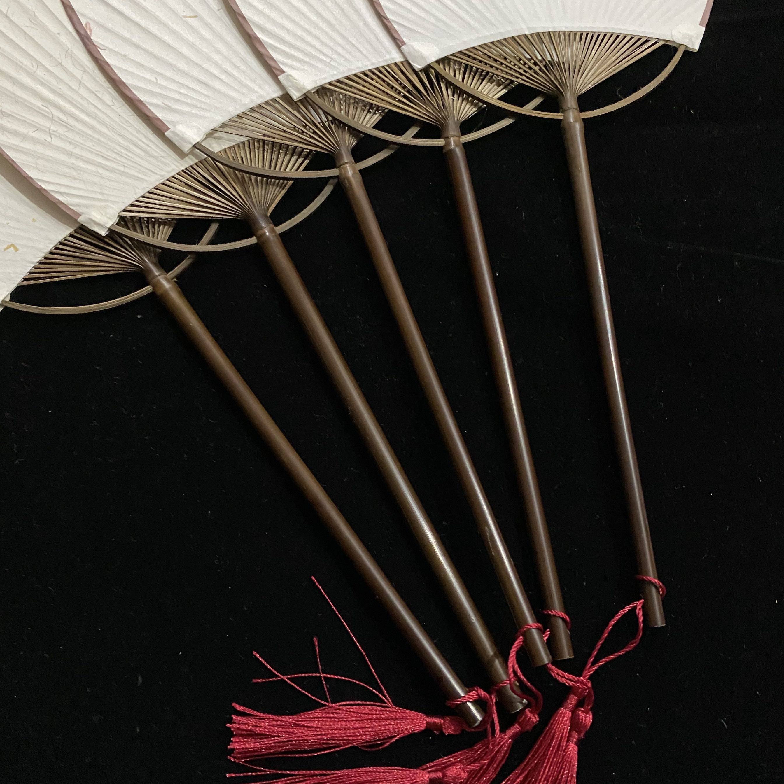 长柄新品空白宣纸团扇半生书法绘画扇子禅意工艺扇