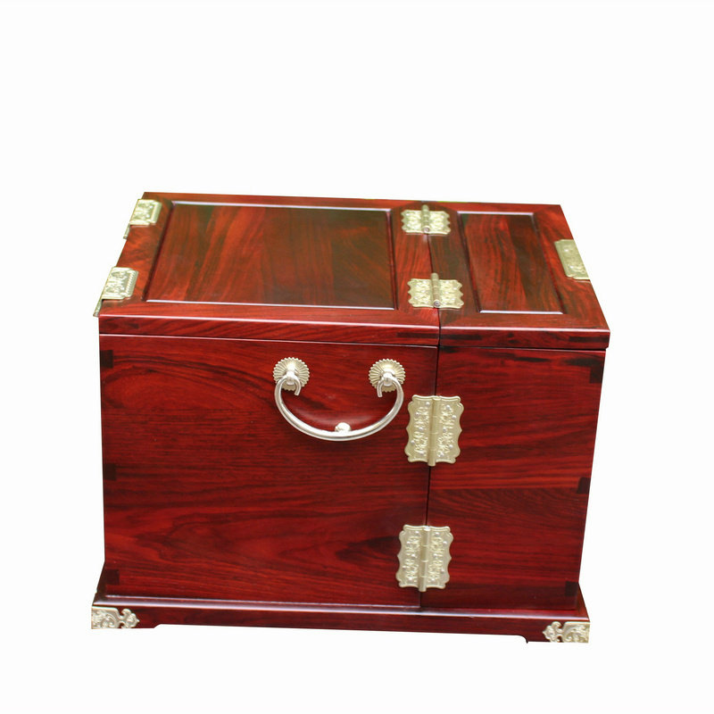 妆奁大红酸枝素面镜箱化妆实木红木首饰盒木雕木雕