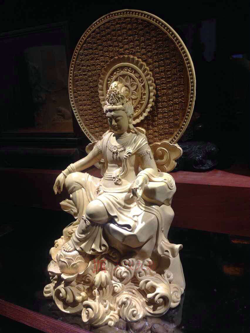 黄杨木自在观音像观音菩萨摆件坐观音雕刻木料工艺品摆件佛像佛具