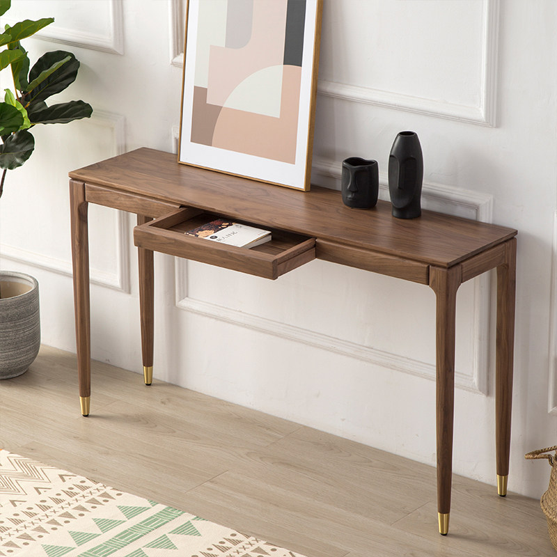 北欧橡木条桌现代简约条案实木白橡木供台供桌胡桃木玄关台