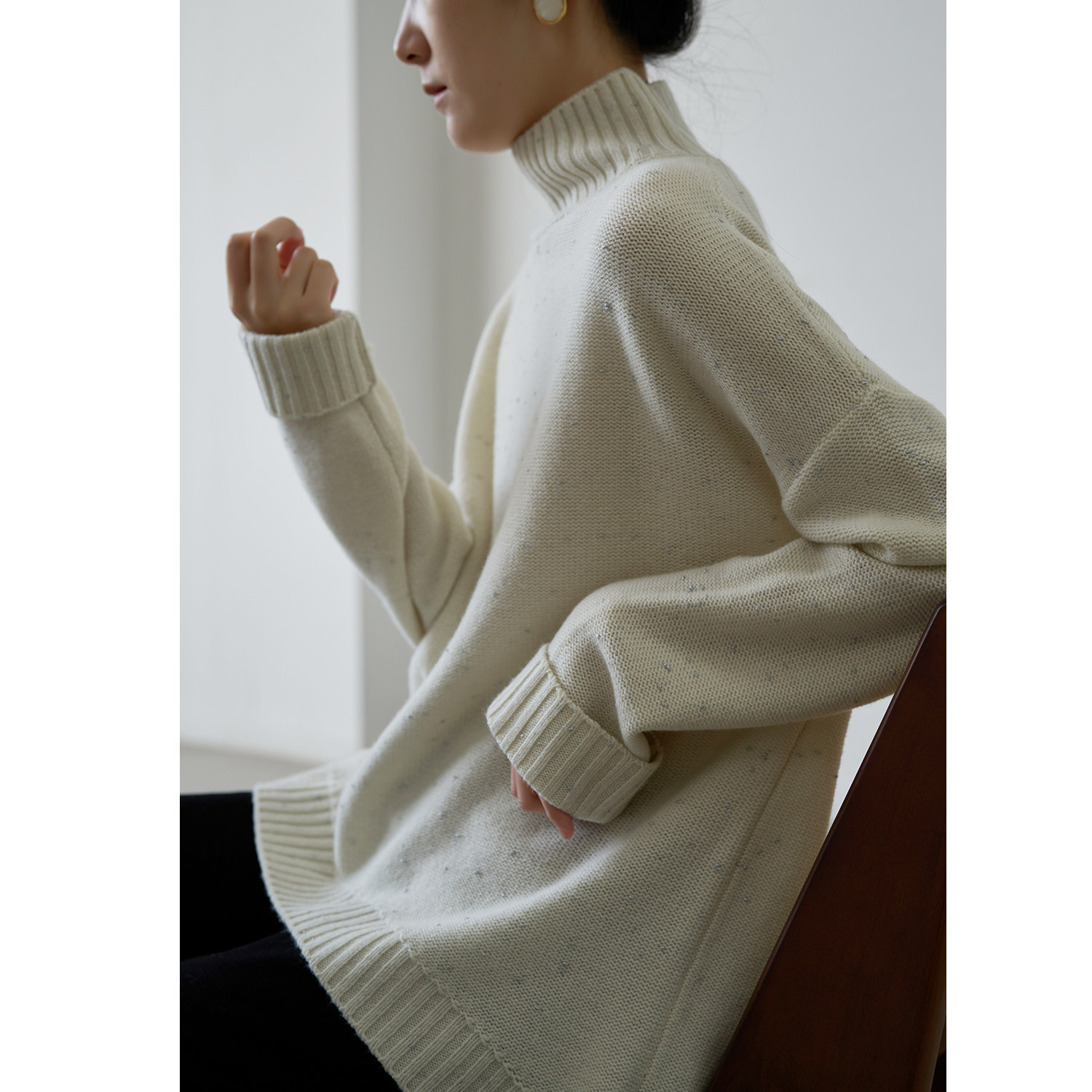 ssstudio洋气羊毛衫小金豆高领宽松廓形毛衣秋冬毛衣