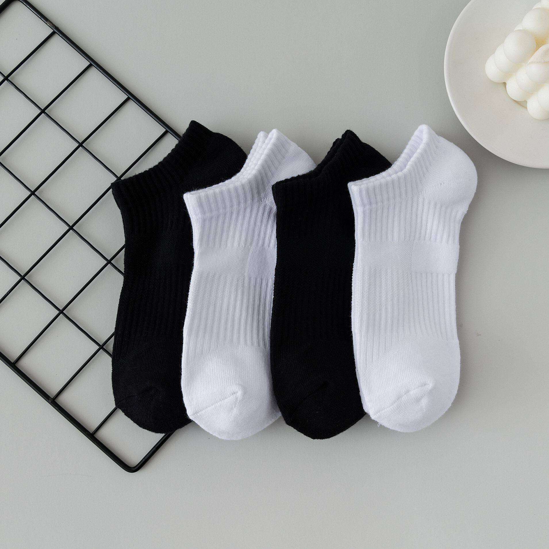 黑白袜子男短袜夏款加厚毛巾男士低帮健身运动船袜