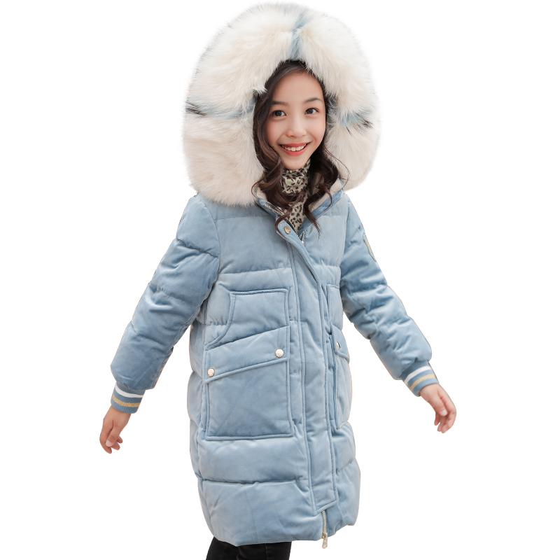 禾雪2020新款女童羽绒服中长款6-14岁大童韩版洋气加厚白鸭绒外套