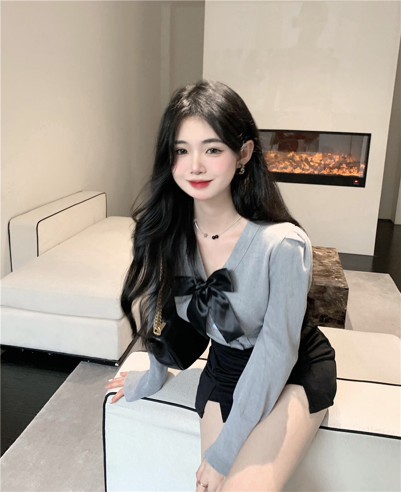 直播衣服女主播服装上镜学院蝴蝶结甜辣上衣御姐毛针织衫