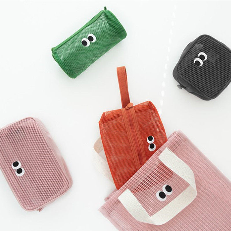 韩国livework大眼睛网格透明笔袋中高考学生文具收纳笔袋