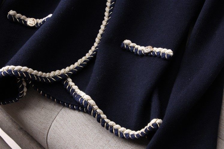 名媛小香风优雅高贵金丝镶边撞色滚边设计针织毛针织衫