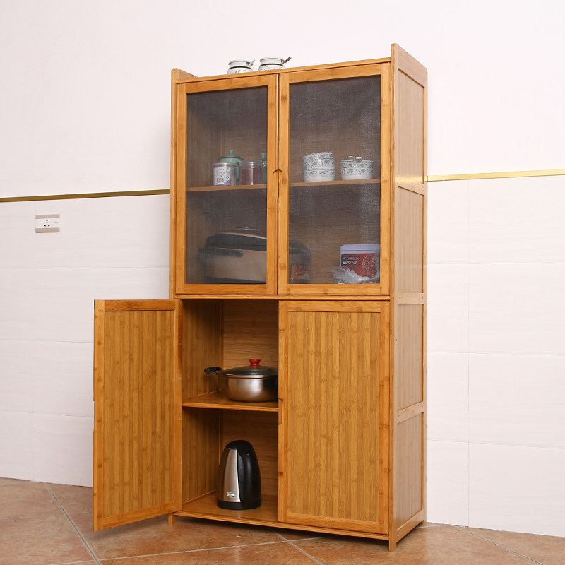 碗柜现代简约组装实木木竹厨房微波炉柜橱橱柜餐边柜厨房置物架